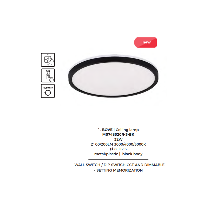 Plafon LED ZumaLine Bove: Regulacja barwy, 32cm, Czarny