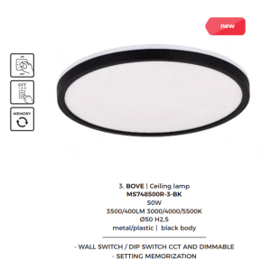 Plafon LED ZumaLine Bove: Regulacja barwy, 50cm, Czarny