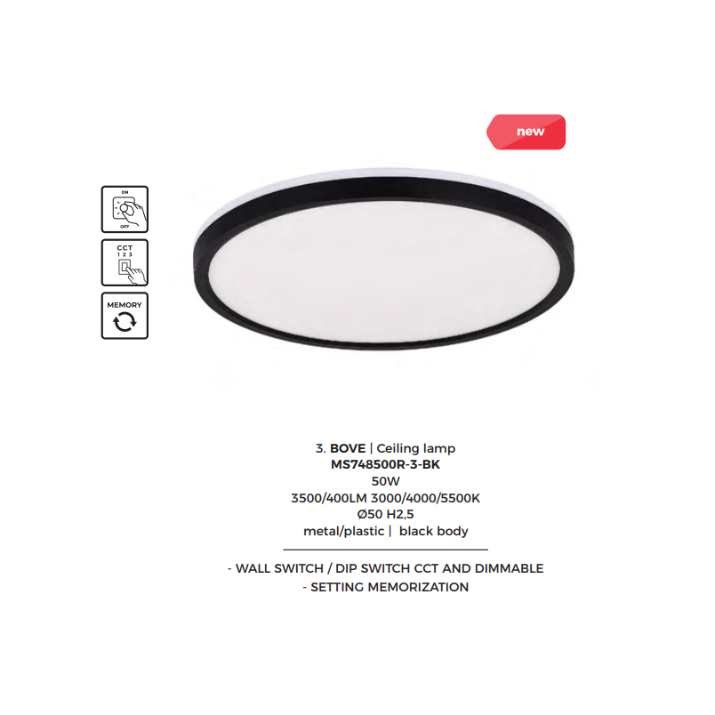 Plafon LED ZumaLine Bove: Regulacja barwy, 50cm, Czarny