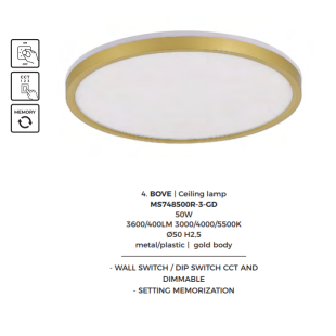 Plafon LED ZumaLine Bove 50cm - Złoty, Regulacja Barwy