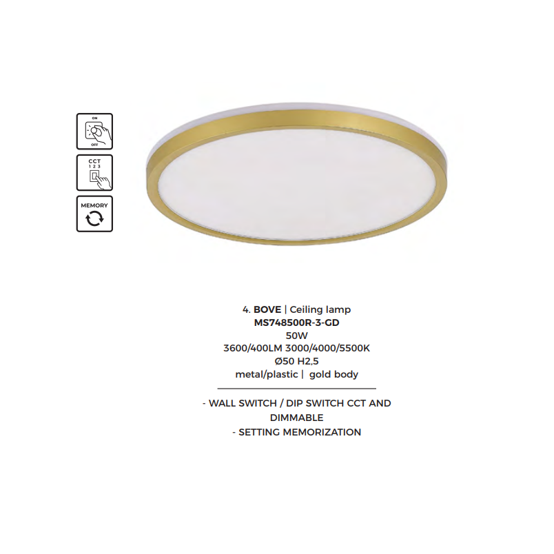 Plafon LED ZumaLine Bove 50cm - Złoty, Regulacja Barwy