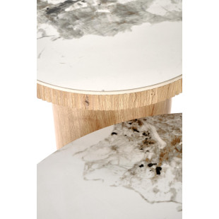 Stolik boczny Magnum Halmar | Okrągły, biały marmur, 50cm