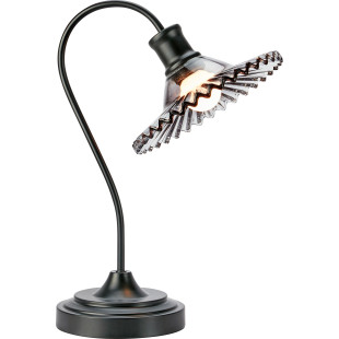 Lampa stołowa retro z ryflowanym szklanym kloszem Novia szkło dymione / czarny Markslojd