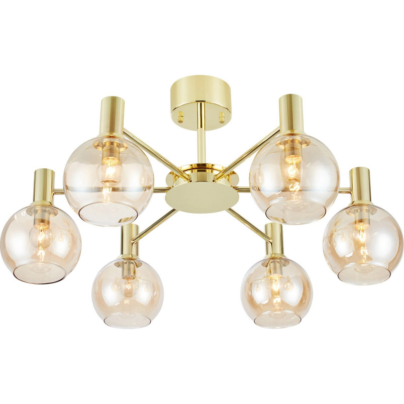 Lampa sufitowa 6 szklanych kul w stylu glamour Ambra 75cm mosiądz / bursztynowy Markslojd