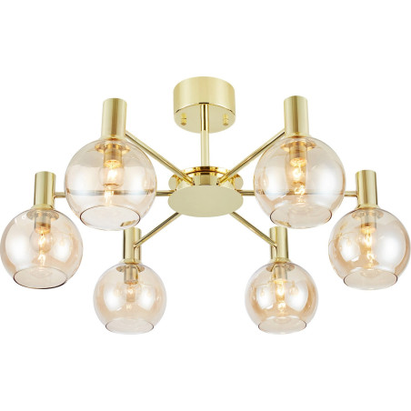 Lampa sufitowa 6 szklanych kul w stylu glamour Ambra 75cm mosiądz / bursztynowy Markslojd