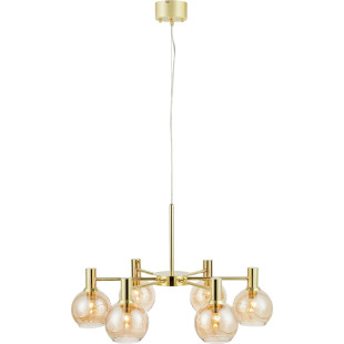 Lampa wisząca 6 szklanych kul w stylu glamour Ambra 75cm mosiądz / bursztynowy Markslojd