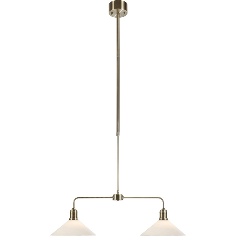 Lampa wisząca 2 punktowa szklana vintage Vela 75cm antyczny mosiądz / błyszczący biały Markslojd
