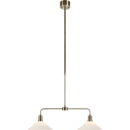 Lampa wisząca 2 punktowa szklana vintage Vela 75cm antyczny mosiądz / błyszczący biały Markslojd