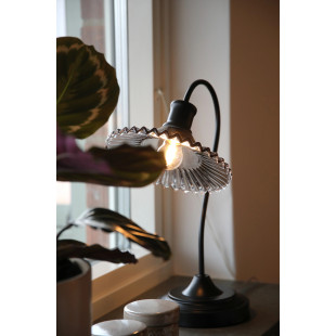 Lampa stołowa retro z ryflowanym szklanym kloszem Novia szkło dymione / czarny Markslojd