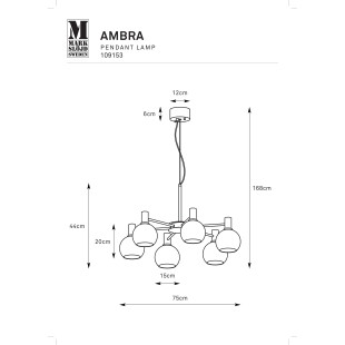 Lampa wisząca 6 szklanych kul w stylu glamour Ambra 75cm mosiądz / bursztynowy Markslojd