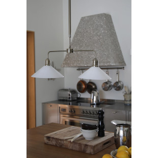 Lampa wisząca 2 punktowa szklana vintage Vela 75cm antyczny mosiądz / błyszczący biały Markslojd
