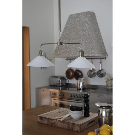 Lampa wisząca 2 punktowa szklana vintage Vela 75cm antyczny mosiądz / błyszczący biały Markslojd