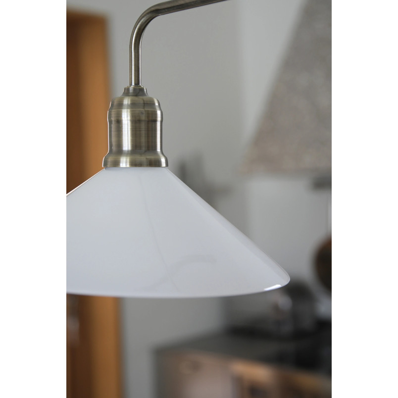 Lampa wisząca 2 punktowa szklana vintage Vela 75cm antyczny mosiądz / błyszczący biały Markslojd