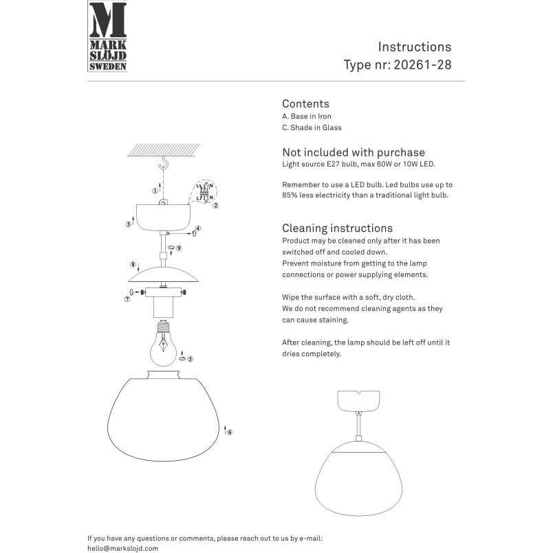 Lampa sufitowa szklana Rise 25cm biały / chrom Markslojd