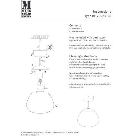 Lampa sufitowa szklana Rise 25cm biały / chrom Markslojd