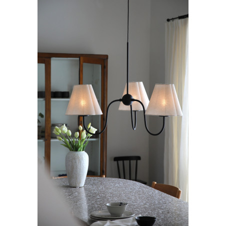 Żyrandol z 3 kloszami w stylu rustykalnym Veya 90cm beżowy len / czarny Markslojd