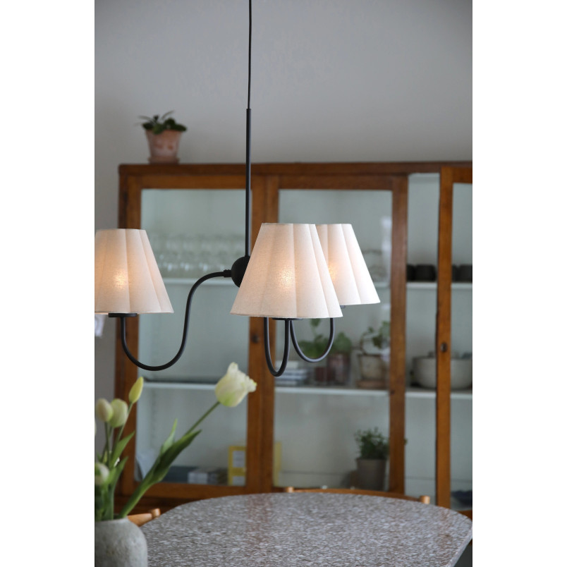 Żyrandol z 3 kloszami w stylu rustykalnym Veya 90cm beżowy len / czarny Markslojd