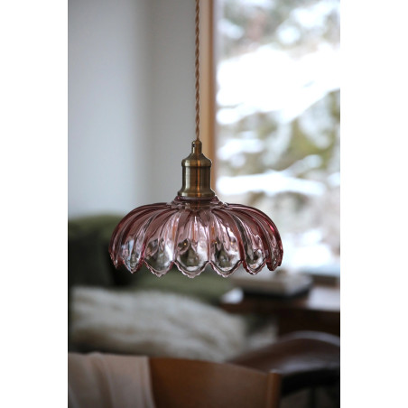 Lampa wisząca retro szklana Kurage 25,5cm antyczny mosiądz / różowy Markslojd