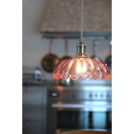 Lampa wisząca retro szklana Kurage 25,5cm antyczny mosiądz / różowy Markslojd