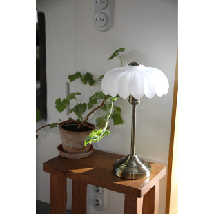 Lampa stołowa retro szklana Kurage 43cm antyczny mosiądz / biały Markslojd