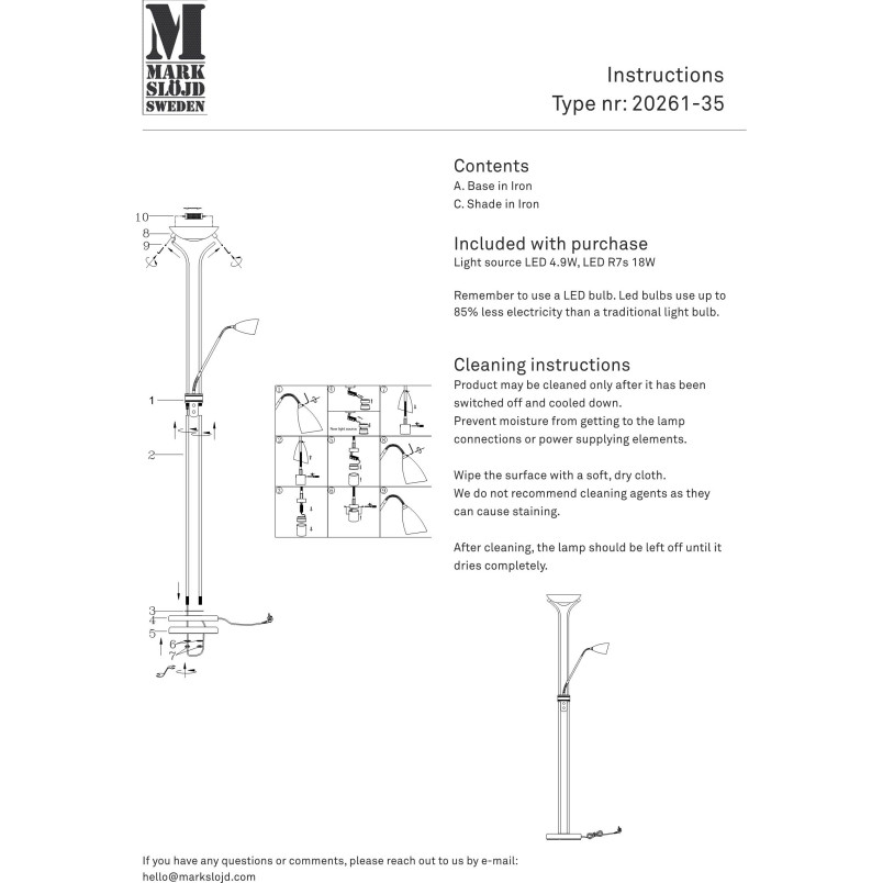 Lampa podłogowa z lampką do czytania i ściemniaczem Modu LED 180cm czarna Markslojd