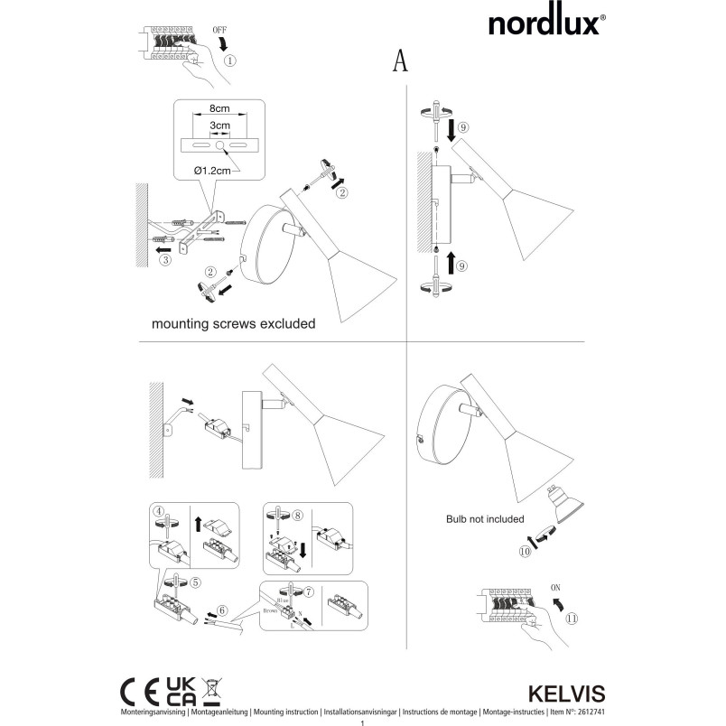 Kelvis | Wall light | Black Nordlux