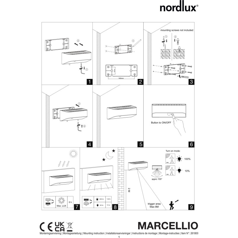 Marcellio Solar | Wall light | Black Nordlux