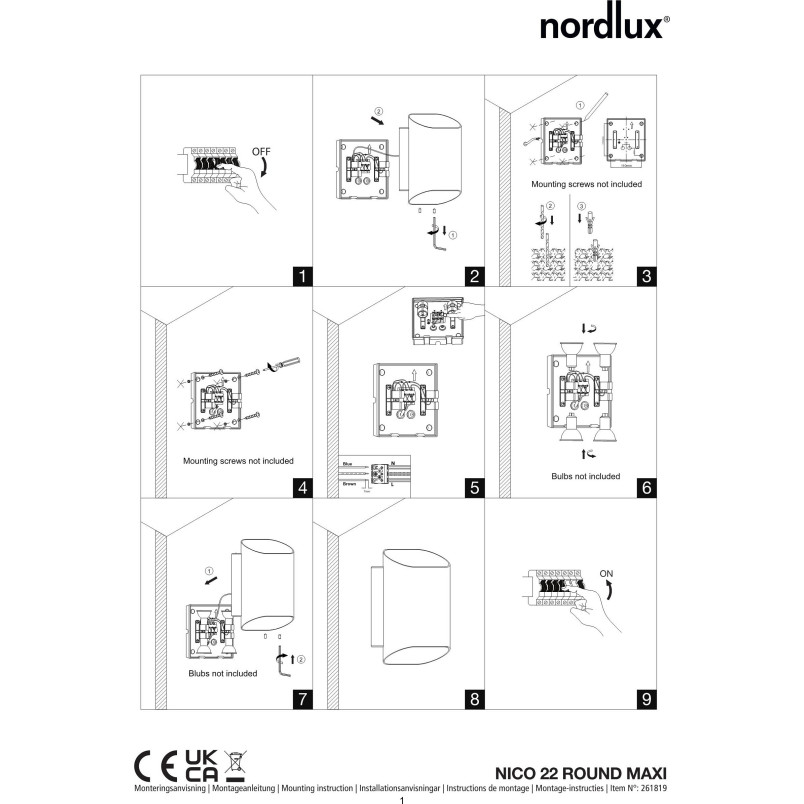 Nico 22 Round Maxi | Wall light | Black Nordlux