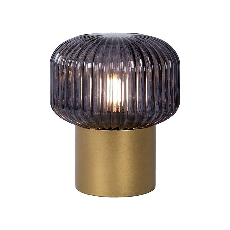 Lampa stołowa retro Jany - szkło dymione, mosiądz | Lucide
