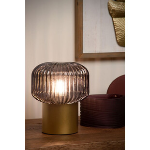 Lampa stołowa retro Jany - szkło dymione, mosiądz | Lucide