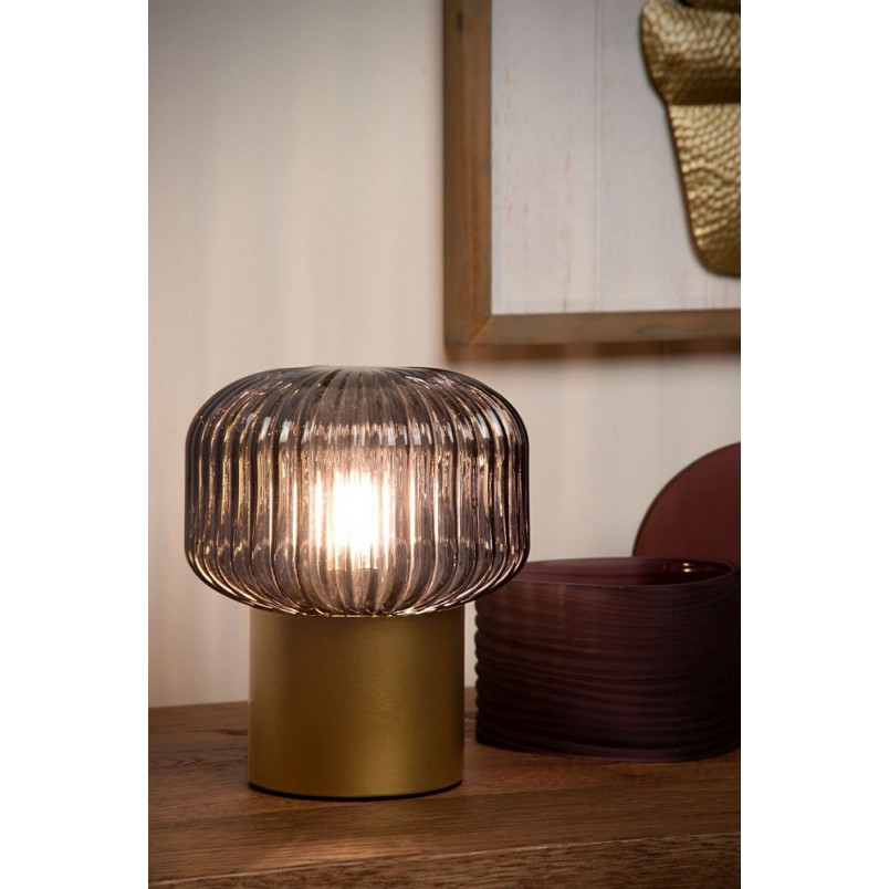 Lampa stołowa retro Jany - szkło dymione, mosiądz | Lucide
