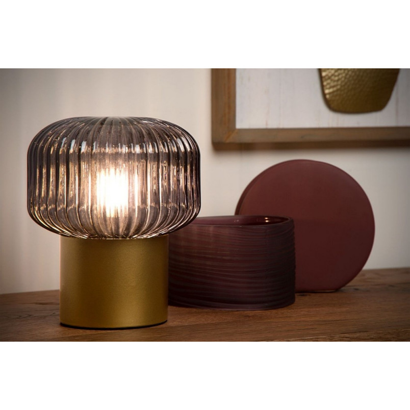 Lampa stołowa retro Jany - szkło dymione, mosiądz | Lucide