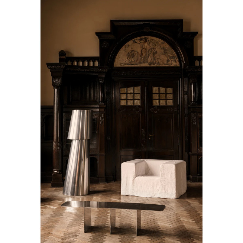 Fotel designerski Object124 biało-kremowy len NG Design