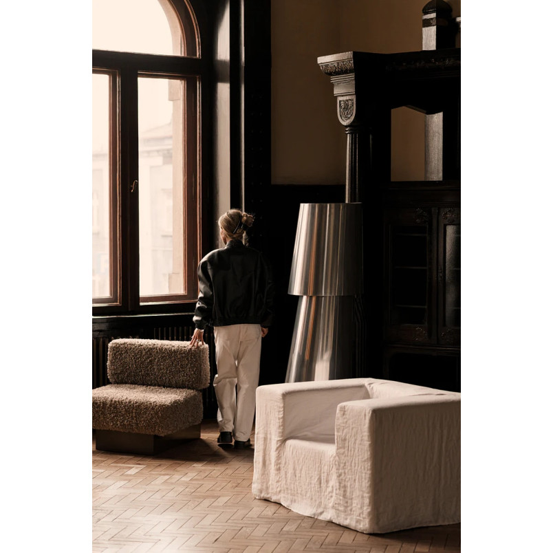 Fotel designerski Object124 biało-kremowy len NG Design