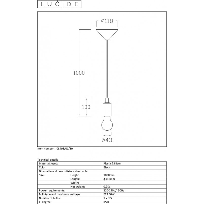 Lampa wisząca czarna Lucide - Styl i funkcjonalność
