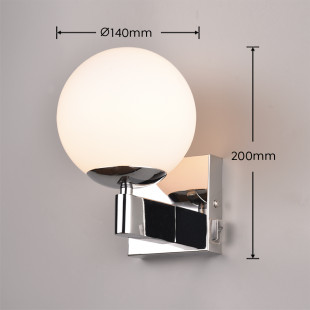 Kinkiet do łazienki kula szklana z włącznikiem Kula opal / chrom Trio