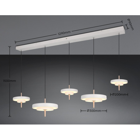 KEATON Pendant 54W LED 6210lm 2300+3000+4000K 140x30x150cm shade size: D20x5cm+D30x6.5cm Trio