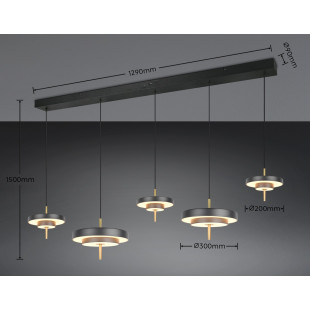 KEATON Pendant 54W LED 6210lm 2300+3000+4000K 140x30x150 cm shade size: D20x5cm+D30x6.5cm Trio