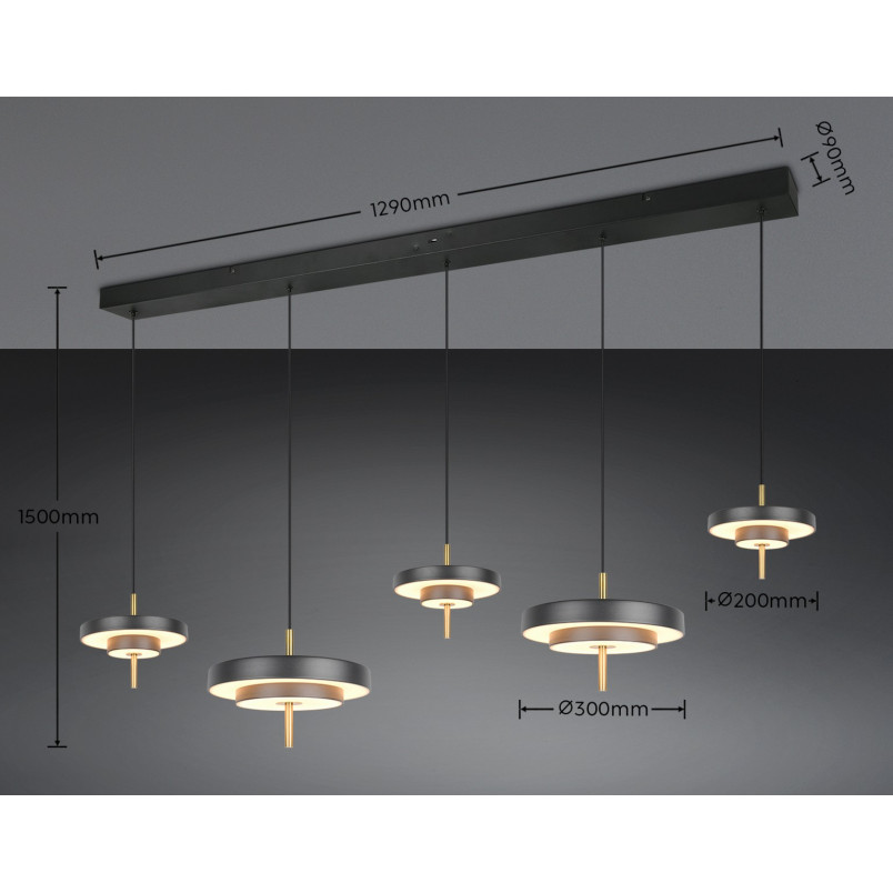 KEATON Pendant 54W LED 6210lm 2300+3000+4000K 140x30x150 cm shade size: D20x5cm+D30x6.5cm Trio