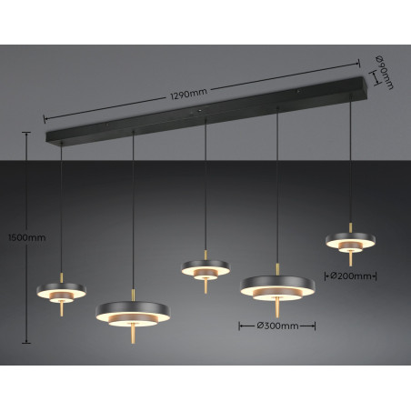 KEATON Pendant 54W LED 6210lm 2300+3000+4000K 140x30x150 cm shade size: D20x5cm+D30x6.5cm Trio