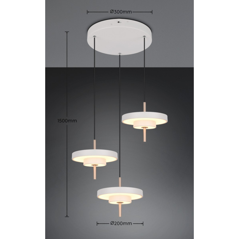 KEATON Pendant 32W LED 3450lm 2300+3000+4000K 41x38x150cm，shade size: D20x5cm*3 Trio
