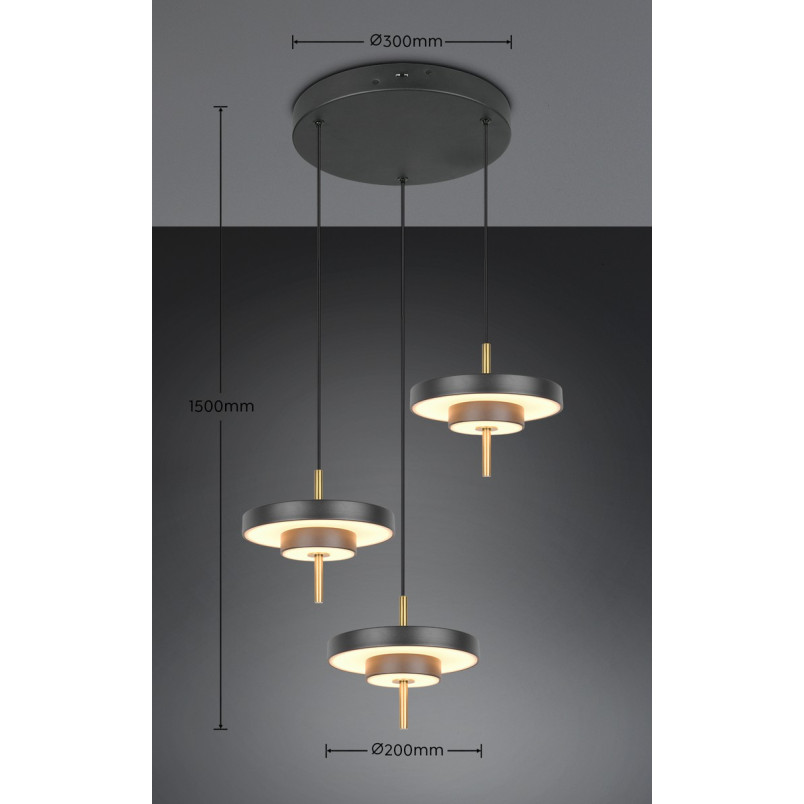 KEATON Pendant 32W LED 3450lm 2300+3000+4000K 41x38x150cm，shade size: D20x5cm*3 Trio