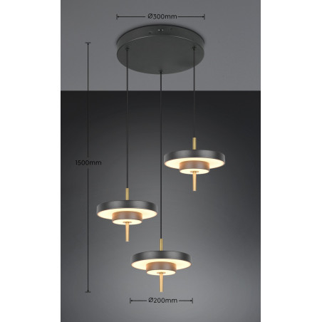 KEATON Pendant 32W LED 3450lm 2300+3000+4000K 41x38x150cm，shade size: D20x5cm*3 Trio