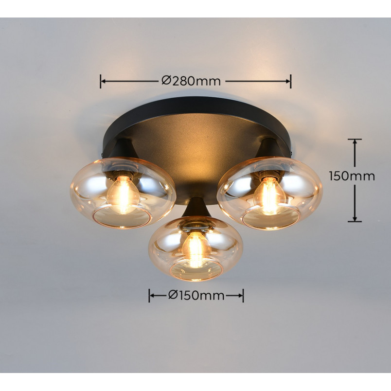 DIVINA Ceiling lamp E14*3 Canopy:D280*25MM Amber glass:D150MM Size：D390*160 Reality
