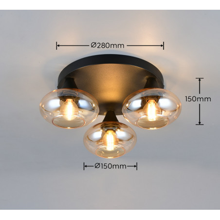 DIVINA Ceiling lamp E14*3 Canopy:D280*25MM Amber glass:D150MM Size：D390*160 Reality