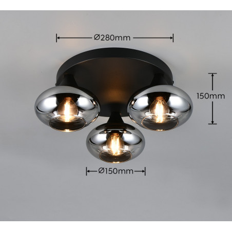 DIVINA Ceiling lamp E14*3 Canopy:D280*25MM smoke glass:D150MM Size：D390*160 Reality