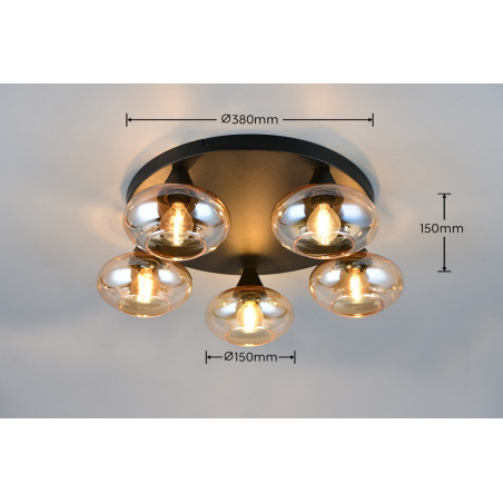 DIVINA Ceiling lamp E14*5 Canopy:D380*25MM Amber glass:D150MM Size :D490*160MM Reality