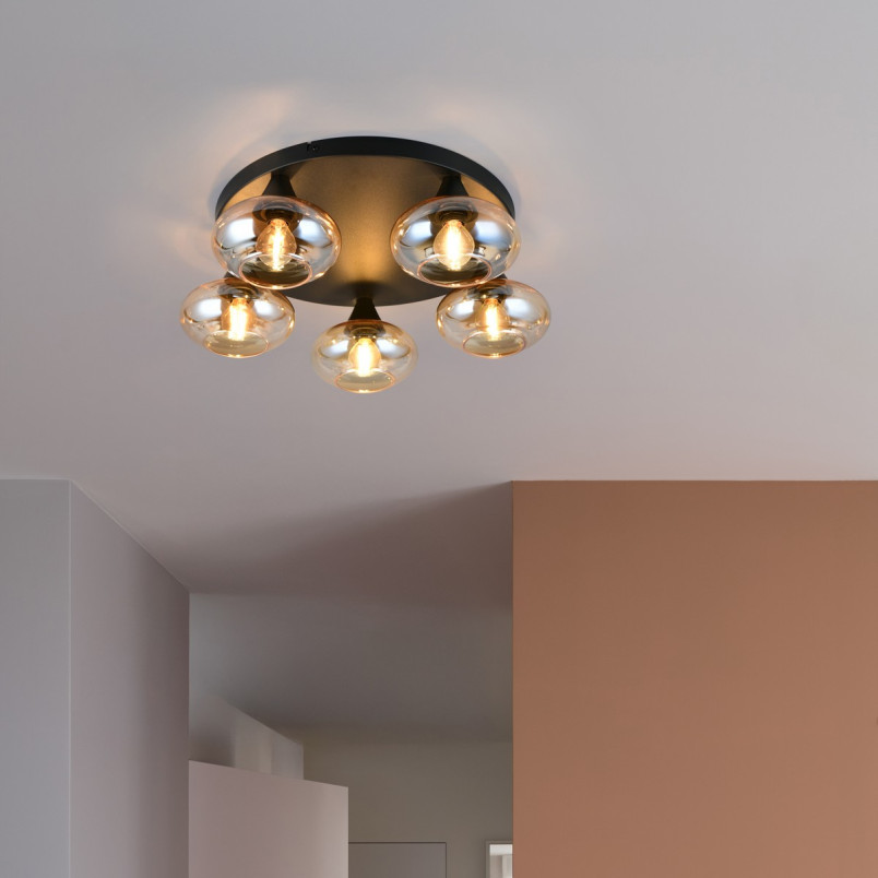 DIVINA Ceiling lamp E14*5 Canopy:D380*25MM Amber glass:D150MM Size :D490*160MM Reality