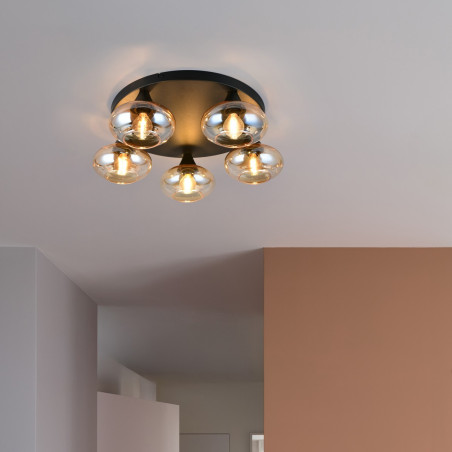 DIVINA Ceiling lamp E14*5 Canopy:D380*25MM Amber glass:D150MM Size :D490*160MM Reality