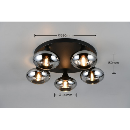DIVINA Ceiling lamp E14*5 Canopy:D380*25MM Smoke glass:D150MM SIze:D490*160MM Reality